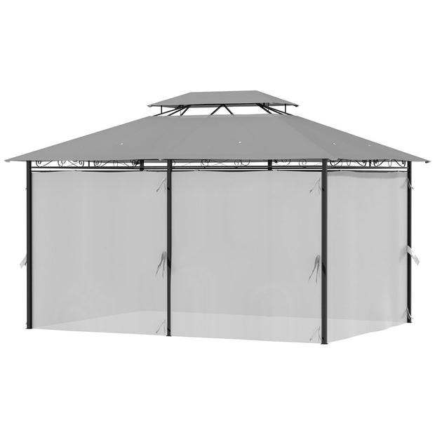 Paviljoen 4 x 3 m tuinpaviljoen tuintent partytent met zijwanden staal koffie 84C-050