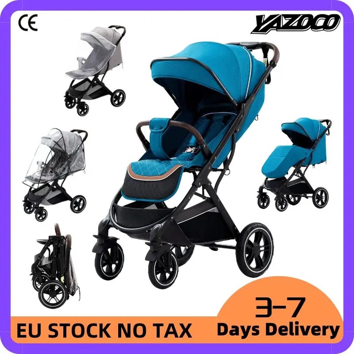 Stroller - Foldable - Sit and lie - Sun visor - Lightweight - Blue