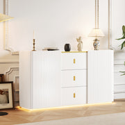 LED - Modern wit dressoir met LEDverlichting - 150x35x80 cm - 2 deuren, 3 lades en RGB-kleuren - Opbergkast voor woonkamer, eetkamer of hal - Wit