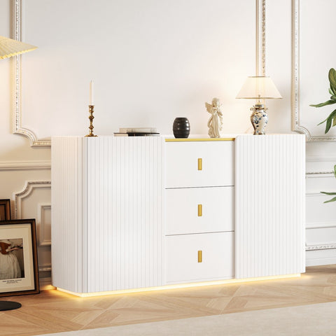 LED - Modern wit dressoir met LEDverlichting - 150x35x80 cm - 2 deuren, 3 lades en RGB-kleuren - Opbergkast voor woonkamer, eetkamer of hal - Wit