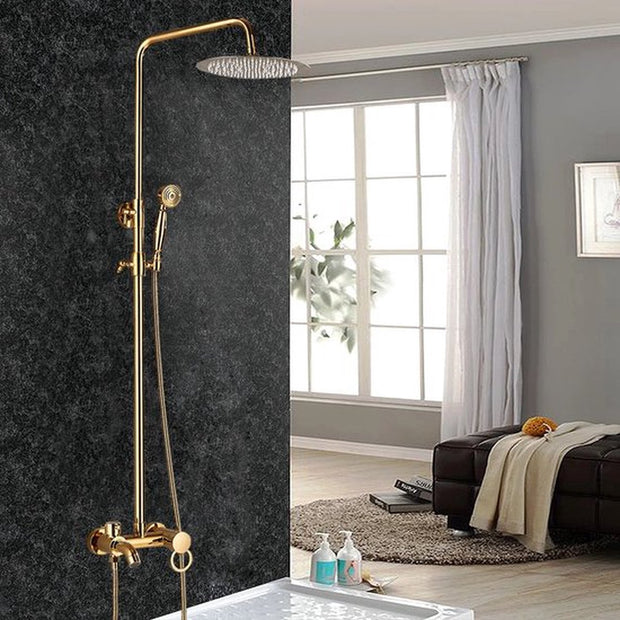 Doucheset Goud - Regendouche - Met Thermosstaat - Douchekop - Douchestang - Douche Set - Doucheset Met Thermostaatkraan