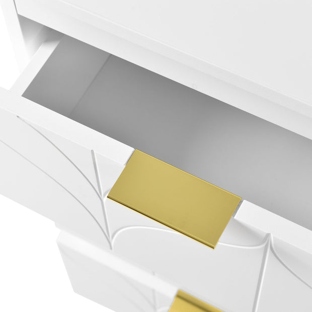 Kaptafel, Wit (Zonder spiegel en kruk), met 6 Laden, Vergulde Handgrepen, draaibaar tafelblad (180°), gelakt, bloemmotief, schokbestendig afgeronde hoeken