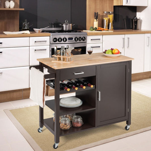 Keukeneiland - Verplaatsbaar - Keukenkast - Dressoir - Organizer - Kasten - Houten Werkblad - Lade - Zwart
