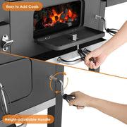 Houtskool BBQ Grillwagen - In Hoogte Verstelbaar - Met Deksel en Thermometer - 113x53,5x100 cm - Voor Camping en Tuin