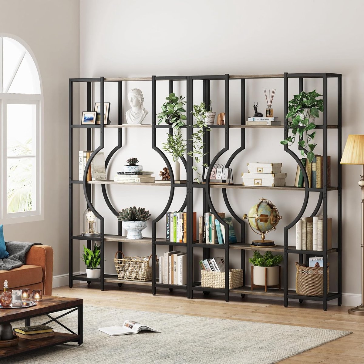 Boekenkast - Boekenrek met 5 Planken - Industrieel Vintage - Kasten Spaanplaat - Grijs en Zwart - 100 x 30 x 180 cm