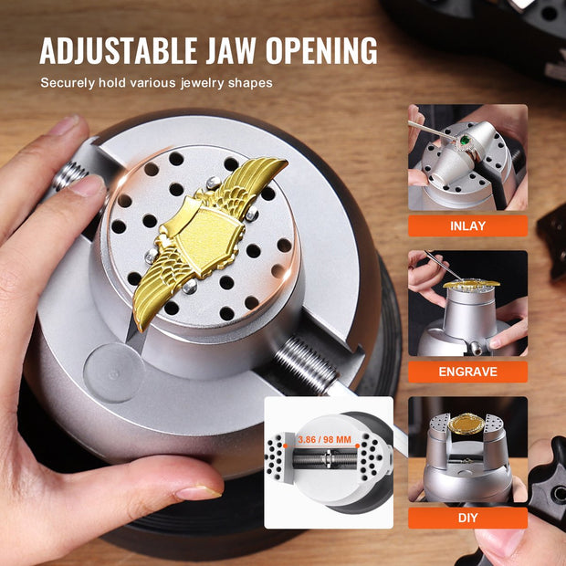 Sieraden Ball Vise - Graveergereedschap - 12,7 cm Kogeldiameter - 9,8 cm Maximale Opening - Verchroomd - Geschikt voor Sieraden - Kleine Details Graveren - Zilver