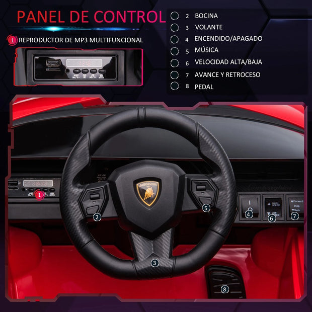 Elektrische kinderauto - Elektrische auto voor kinderen - Electrische auto - Elektrische auto kinderen - Elektrische auto bestuurbaar - Elektrische auto kind - Lamborghini - Rood