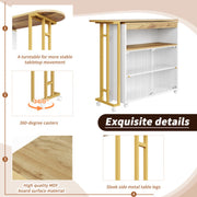 Uitschuifbare Bartafel met Opbergruimte - Moderne Verplaatsbare Bartafel - Telescopische Bartafel met LED - Bartafel - Bistrotafel - Hoge Tafel - Kookeiland - Bistrotafel - (138-204×39×105cm) - Wit & Goud