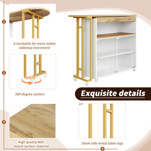 Uitschuifbare Bartafel met Opbergruimte - Moderne Verplaatsbare Bartafel - Telescopische Bartafel met LED - Bartafel - Bistrotafel - Hoge Tafel - Kookeiland - Bistrotafel - (138-204×39×105cm) - Wit & Goud