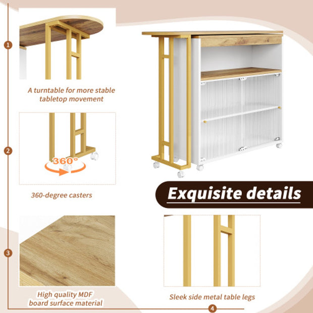 Uitschuifbare Bartafel met Opbergruimte - Moderne Verplaatsbare Bartafel - Telescopische Bartafel met LED - Bartafel - Bistrotafel - Hoge Tafel - Kookeiland - Bistrotafel - (138-204×39×105cm) - Wit & Goud