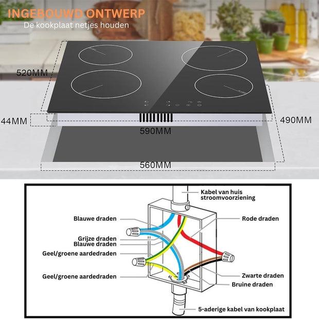 Elektrische Kookplaat 4 Pits - Elektrische Kookplaat 4 Branders - Keramische Kookplaat met Stekker - Zwart