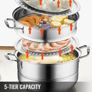 Voedsel Stomer - Stoomkoker - Stomer - 5 Laags - 30Cm - Rvs - Thuisstomer - Stomer - Chroom