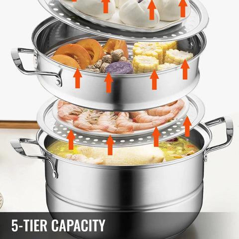 Voedsel Stomer - Stoomkoker - Stomer - 5 Laags - 30Cm - Rvs - Thuisstomer - Stomer - Chroom