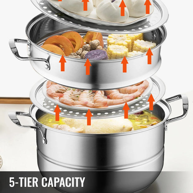 Voedsel Stomer - Stoomkoker - Stomer - 5 Laags - 30Cm - Rvs - Thuisstomer - Stomer - Chroom