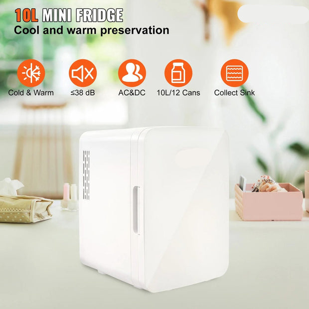Mini Koelkast – Minibar – Compacte Koel- en Verwarmingsfunctie – 9V - 220V – Voor Kantoor - Kamer en Slaapzaal – Wit