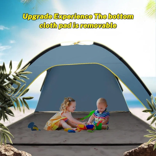 Ruime Strandtent - Snelle Opzetconstructie - Tot 4 Personen - 3-Zijden Ventilatie - Zonbescherming met Zilvercoating - Bodem Demontabel - Blauw - 210x210x130 cm