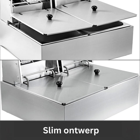 Friteuse - Dubbele Frituurpan - 2 x 6 Liter - Roestvrij staal - Draaisysteem - Dubbele tanks - voor fastfoodrestaurant of kampeerpicknick - 220V - 5000W