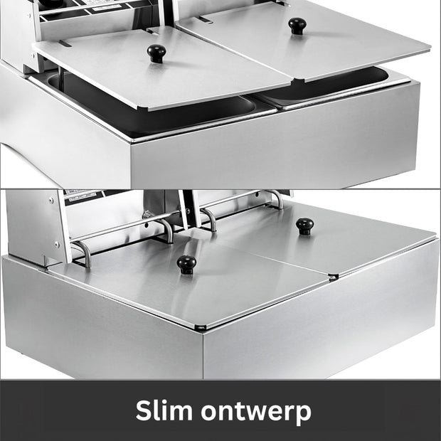 Friteuse - Dubbele Frituurpan - 2 x 6 Liter - Roestvrij staal - Draaisysteem - Dubbele tanks - voor fastfoodrestaurant of kampeerpicknick - 220V - 5000W