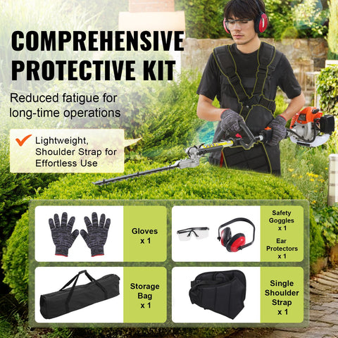 Heggenschaar Benzine - Tweetaktmotor - 33CC - 6-in-1 - Met 8500 Tpm - Kan 270° - Worden Gedraaid - Beschermende Handschoenen En Gehoorbescherming - Voor Van Hoge Takken - Struiken - Theetuinen En Landschapsonderhoud