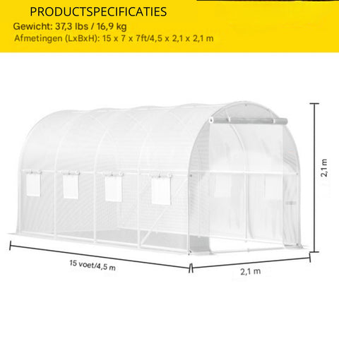 Witte Professionele Kas voor Moestuin - Waterdicht - Walk-in - Met Ramen - 215 cm Hoog