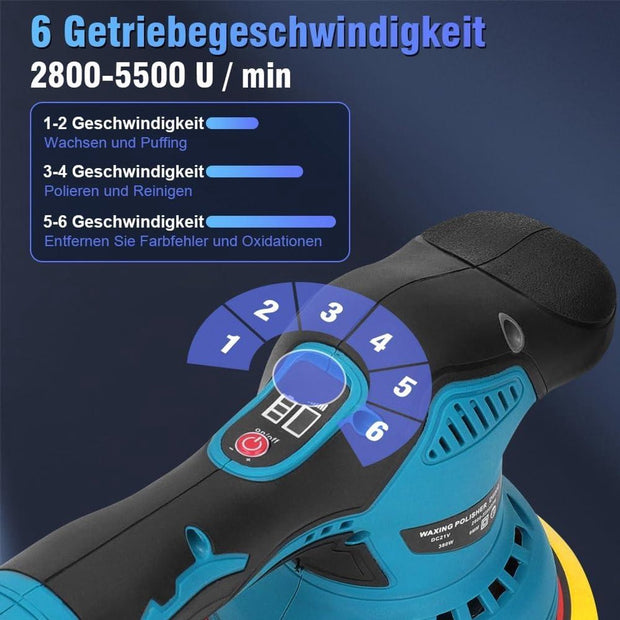 Elektrische excentrische auto polijstmachine - 21 V, inclusief polijstaccessoires - EU-versie