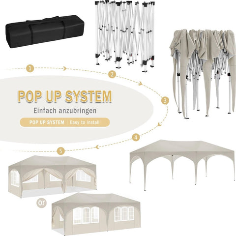 Partytent 3x6 m - Partytenten - Paviljoen - Waterbestendig - Easy-Up - Tent Afneembare Wanden - Beige