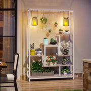 Plantenrek - Plantenstandaard - Plantenrek voor Binnen en Buiten - Plantenrek met 5 Niveaus en 10 S-haken - Wit en Grijs - 100 x 30 x 180 cm