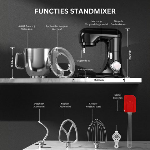 Mixer met Mengkom - Keukenmachine - Keukenrobot - Zwart