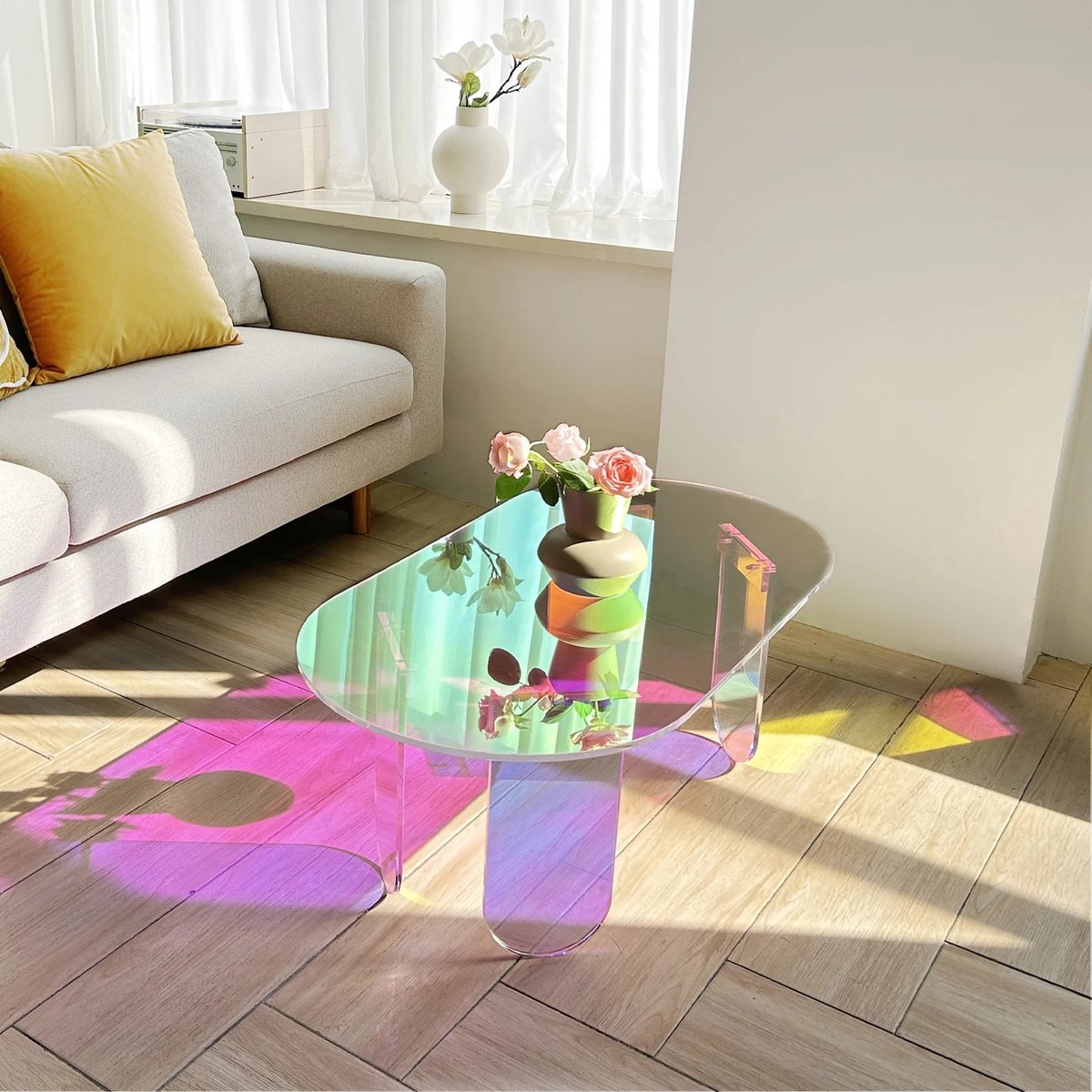 Salontafel - Bijzettafel - Acryl tafel - Kleurrijk - Modern - Ovaal - 95x50x36 cm