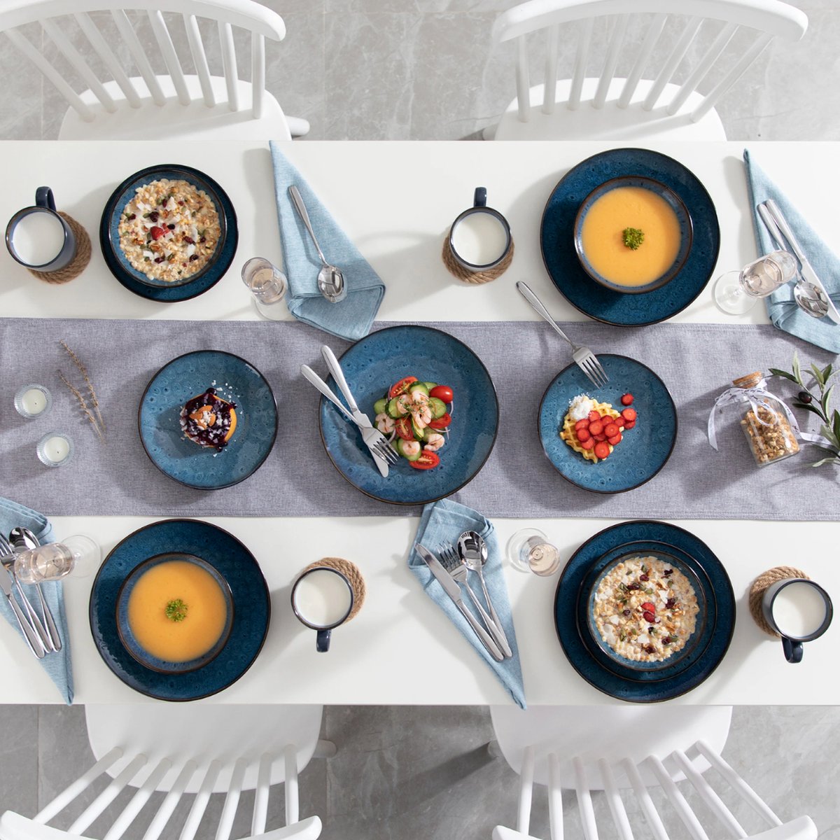 Dinnerware set - 8 persons - Porcelain - Dinnerware sets - 32 pieces - Plate set 8 persons - Plate set 32 ​​pieces - Blue