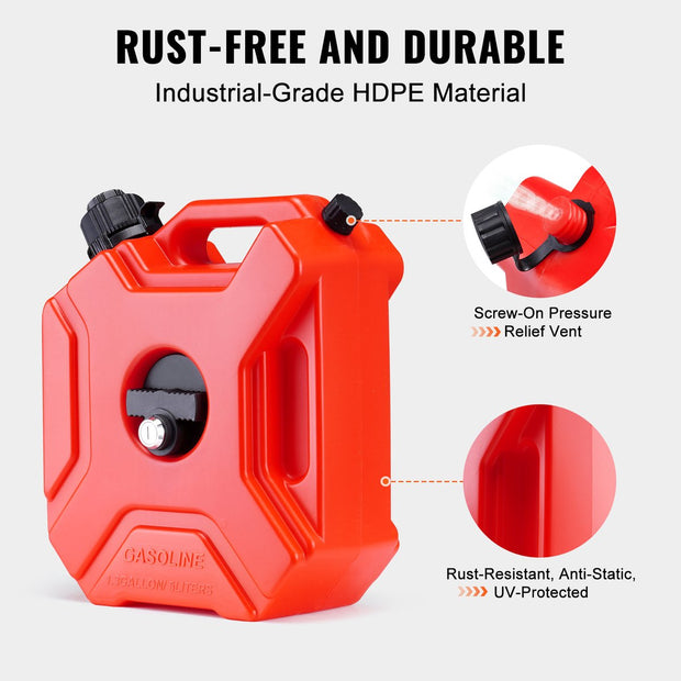 Benzinekan - Brandstoftank met Uitloop en Afsluitbare Beugel - Benzineopslagcontainer - Automatische Uitschakelfunctie en Instelbaar Debiet - Compatibel met de Meeste Voertuigen - 5 Liter - Rood