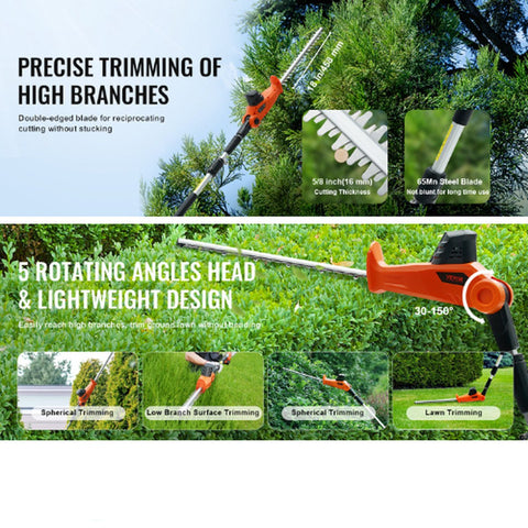 Heggenschaar Telescopisch - Krachtige 20V Accu met Snellader - 46cm Stalen Blad - Tot 240cm Bereik - 16mm Takken - Verstelbare Hoek - Lichtgewicht