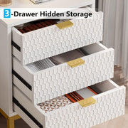 Nachtkastje - Houten Nachtkastjes - Nachtkastje met 3 Lades - Wit en Goud - Nachtkastjes Modern - 40 x 50 x 65.5 cm