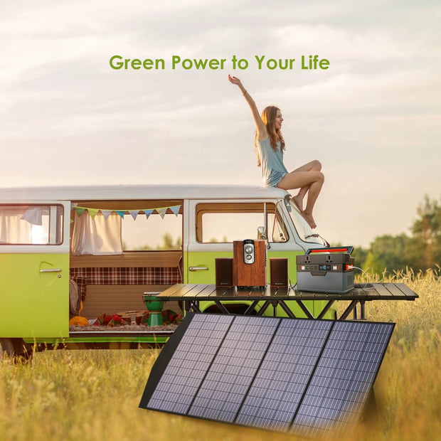 Zonnepaneel 140W - Compleet Pakket - Meerdere Oplaadpoorten - Mobiele Oplader - Waterdicht - Draagbaar - Opvouwbaar - Zwart