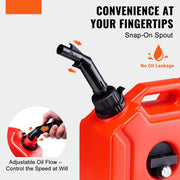 Benzinekan - Brandstoftank met Uitloop en Afsluitbare Beugel - Benzineopslagcontainer - Automatische Uitschakelfunctie en Instelbaar Debiet - Compatibel met de Meeste Voertuigen - 5 Liter - Rood