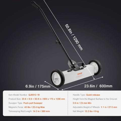 Magnetische VeegmachineMDG - Industriële Professionele Magneetbezem - Extra Sterk - 75cm breed - Bezem tbv metalen - Voor Binnen en Buiten