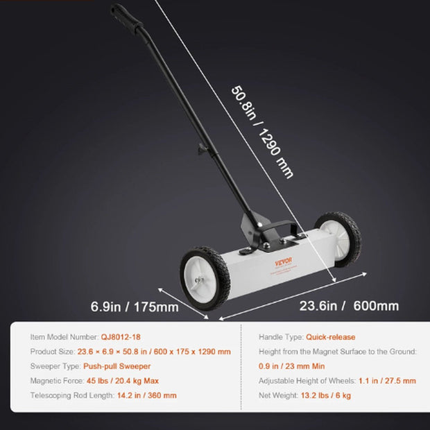 Magnetische VeegmachineMDG - Industriële Professionele Magneetbezem - Extra Sterk - 75cm breed - Bezem tbv metalen - Voor Binnen en Buiten