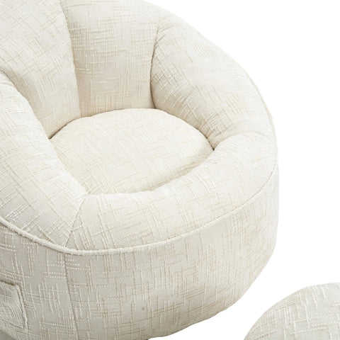 Zitzak met Voetensteun - Stoel met Hoge Druk Schuimvulling - Ergonomisch Ontwerp - Chenille Stof - 89x88x76 cm - Beige