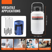 Tank Voor Vloeibare Stikstof - 3L - Gemaakt Van Aluminiumlegering Van Luchtvaartkwaliteit - Voor Duurzaamheid En Lichtgewicht - Ontwerp Van Vacuümisolatie -Toepassingen In Wetenschappelijk Onderzoek - Veeteelt - Mechanische Verwerking