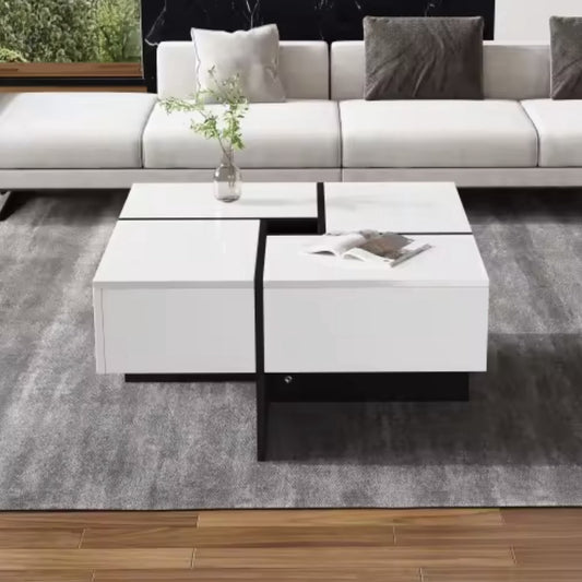 Coffee table - High-gloss coffee table - Square coffee table - 4 drawers - Extendable - High-gloss white - 70x70x35cm