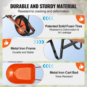 Transportkruiwagen - Ijzer + PU - Kuip met Grote Capaciteit - Eenvoudig te Monteren en op te Bergen - Max Draagvermogen120 kg - Slijtvaste Wielen - Geluidsarm - 140x62x58cm - Oranje + Zwart