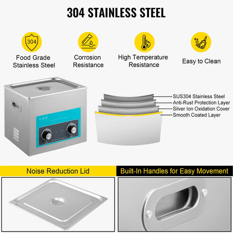 Ultrasone reiniger - 15L - 20-80°C - 360W - Professioneel ultrasoon reinigingsapparaat - Roestvrij staal - met 2 mechanische knoppen en waterafvoer - voor het reinigen van vinylplaten, juwelen, glazen, laboratoriumbenodigdheden