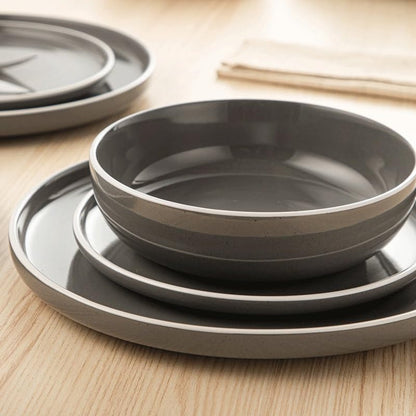 Luxe Serviesset – 16 delig – 4 persoons – Porselein - Bordenset – Dinner platen – Dessertborden - Kommen - Mokken - Grijs