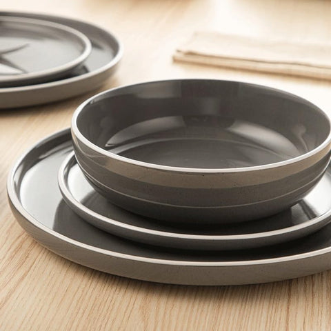 Luxe Serviesset – 16 delig – 4 persoons – Porselein - Bordenset – Dinner platen – Dessertborden - Kommen - Mokken - Grijs