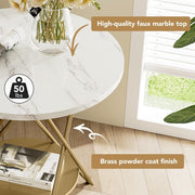 Moderne Ronde Bijzettafel - 2-laags Imitatiemarmeren Salontafel - op Stevig Metalen Frame - Wit en Goud - Woonkamertafel - Kleine Tafel - voor Woonkamer - Slaapkamer