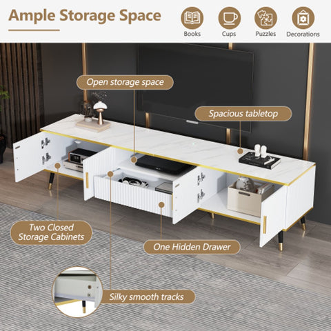 Modern Tv-kast - in Wit - Met een Uniek Patroon - 200x40x46cm - voor Televisie tot 80 inch - Twee Deuren - Kabelbeheer