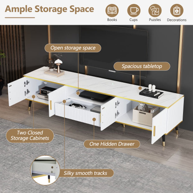 Modern Tv-kast - in Wit - Met een Uniek Patroon - 200x40x46cm - voor Televisie tot 80 inch - Twee Deuren - Kabelbeheer