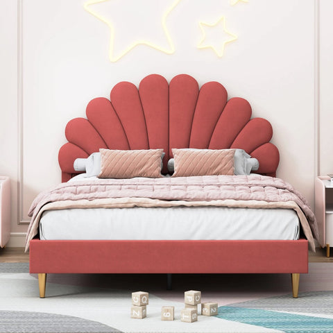 Gestoffeerd Bed - Bloemvormig Hoofdeind - Zonder Matras - 140x200 cm - Wine Red