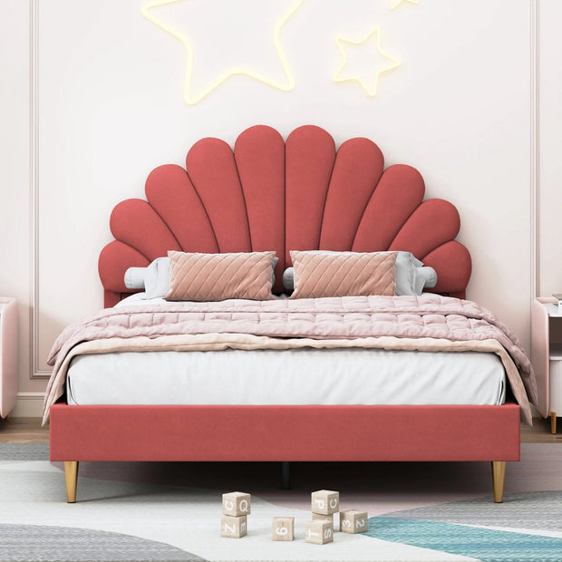 Gestoffeerd Bed - Bloemvormig Hoofdeind - Zonder Matras - 140x200 cm - Wine Red