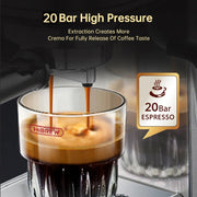 Espresso Machine - Espresso Machine - Verse Espresso, Cappuccino Of Koffie - 19 Bar - Semi- Automatisch - Zowel Hete Als Koude Bereidingen - Slank Model - 1,1 Liter Water Reservoir - Incl Stamper, Melk opschuim kan En Rubber Mat - Ex Koffiemolen
